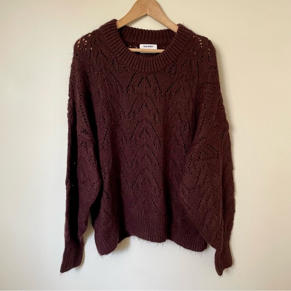 Old Navy Cozy Pointelle-Knit Crew-Neck Sweater Burgundy Size Extra Large - Picture 4 of 10